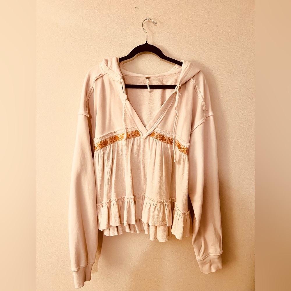 Free People Bohemian Peplum Ruffle Hoodie in Champagne